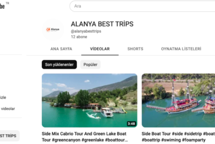 Видео-страница Alanya Best Trips на YouTube